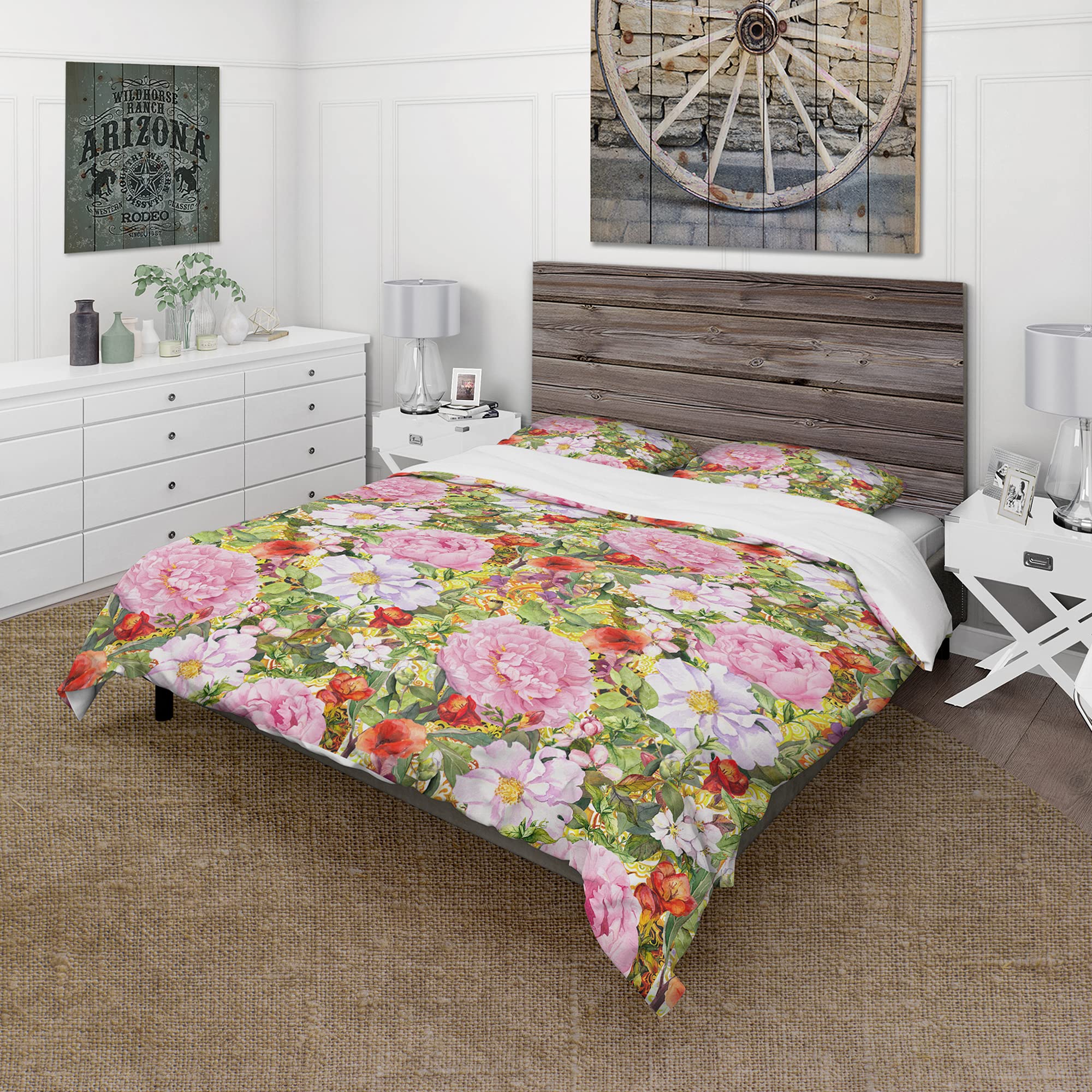 Parure lit Pink Botanical Meadow DesignQ anti-plis pour sommeil réparateur
