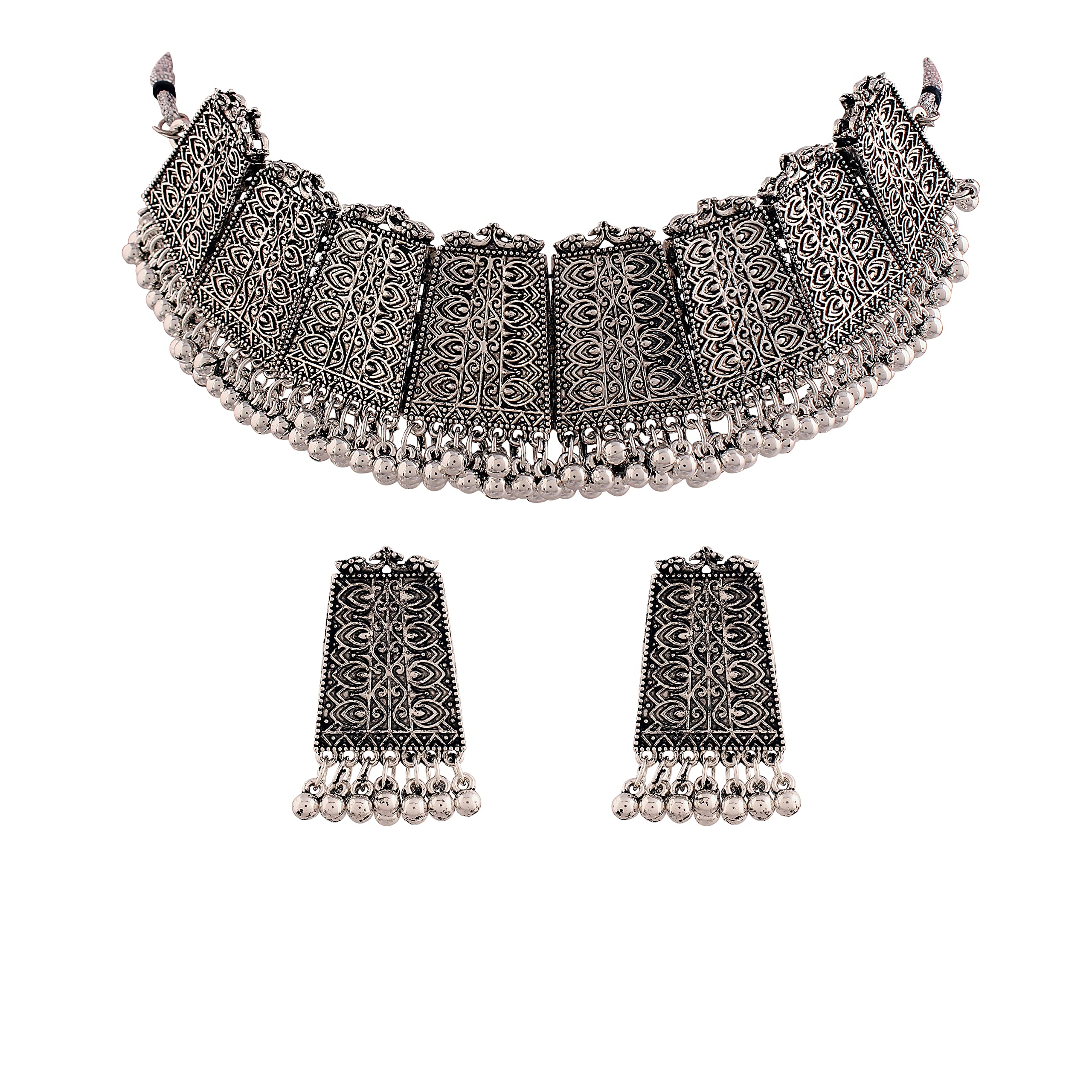 I Jewels Navratri Oxidised Silver Plated Afghani Choker Necklace Jewellery Set for Women (MC068) (B09RGYWPSV) Amazon Price History, Amazon Price Tracker