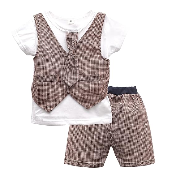 Bold N Elegant Half Sleeve Littleman T-shirt with attached Waistcoat Tie & Shorts Party wear Clothes set Dress for Infant Toddler Baby Boys