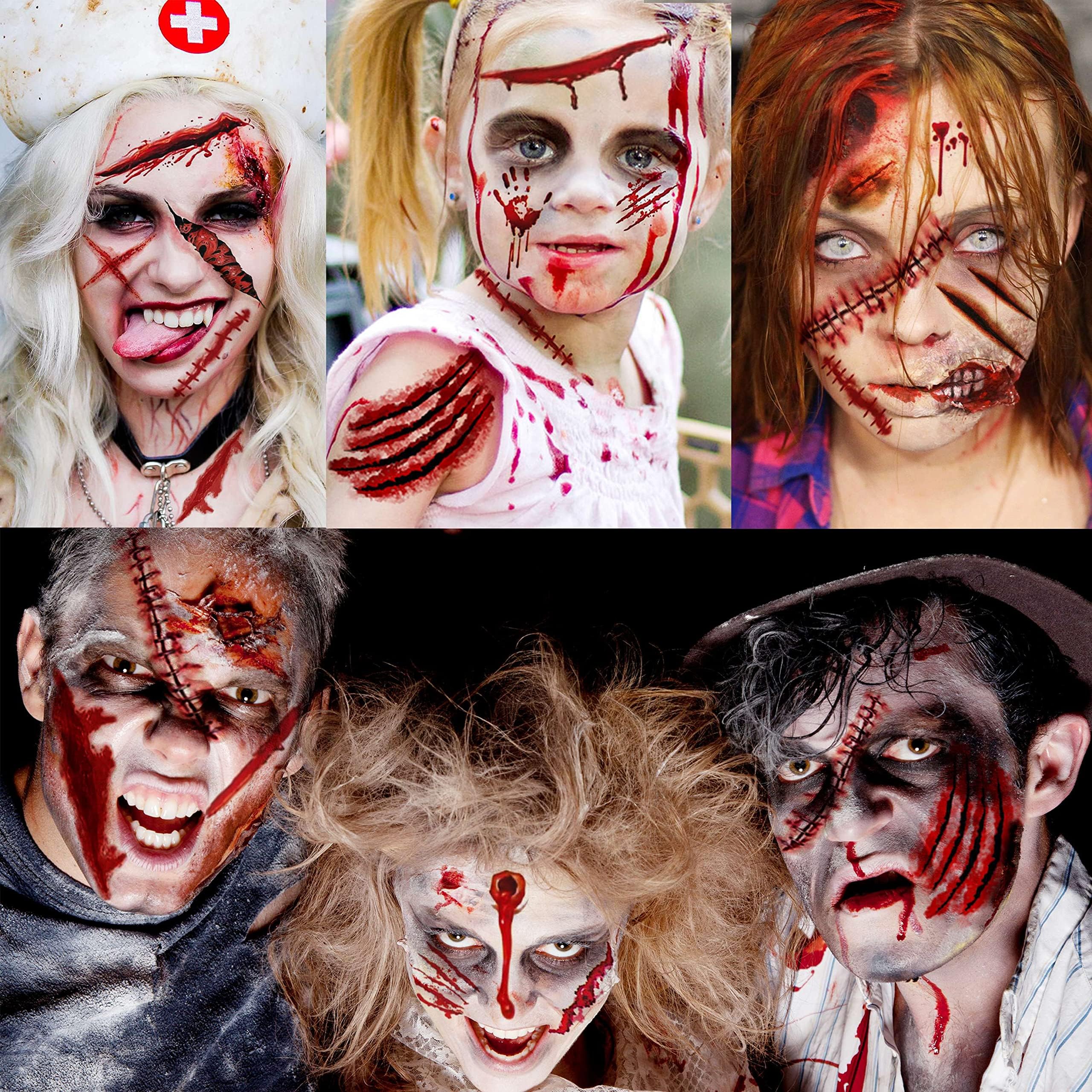 9 Fogli di Trucco Tatuaggi Temporanei Halloween Viso, Cicatrici Ferite tatuaggi Viso Halloween Make Up Truccabimbi Trucco Teschio Tattoo Sticker Halloween, Accessori per Feste
