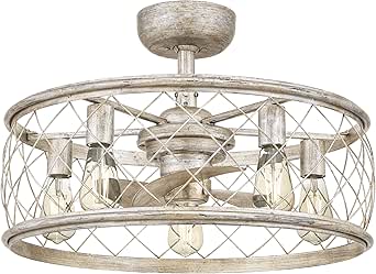 Quoizel Dury 22-Inch Fandelier, Century Silver Leaf Ceiling Fan with Light, 3 Silver Blades, LED Flush Mount Ceiling Light Compatible, Dimmable Fixture for Indoor Use