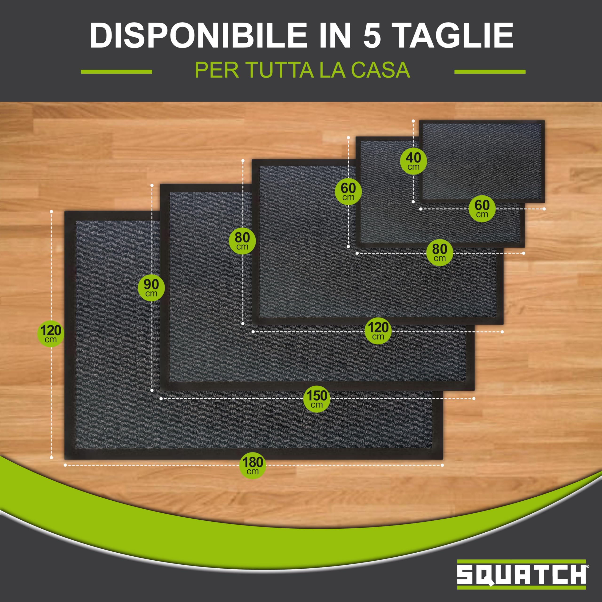 SQUATCH® | Tappeto d'ingresso interno | Zerbino resistente e antiscivolo | assorbe l'acqua e raccoglie lo sporco | tapis d'entrée | Collezione SPECTRUM (Antracite, 40x60cm)