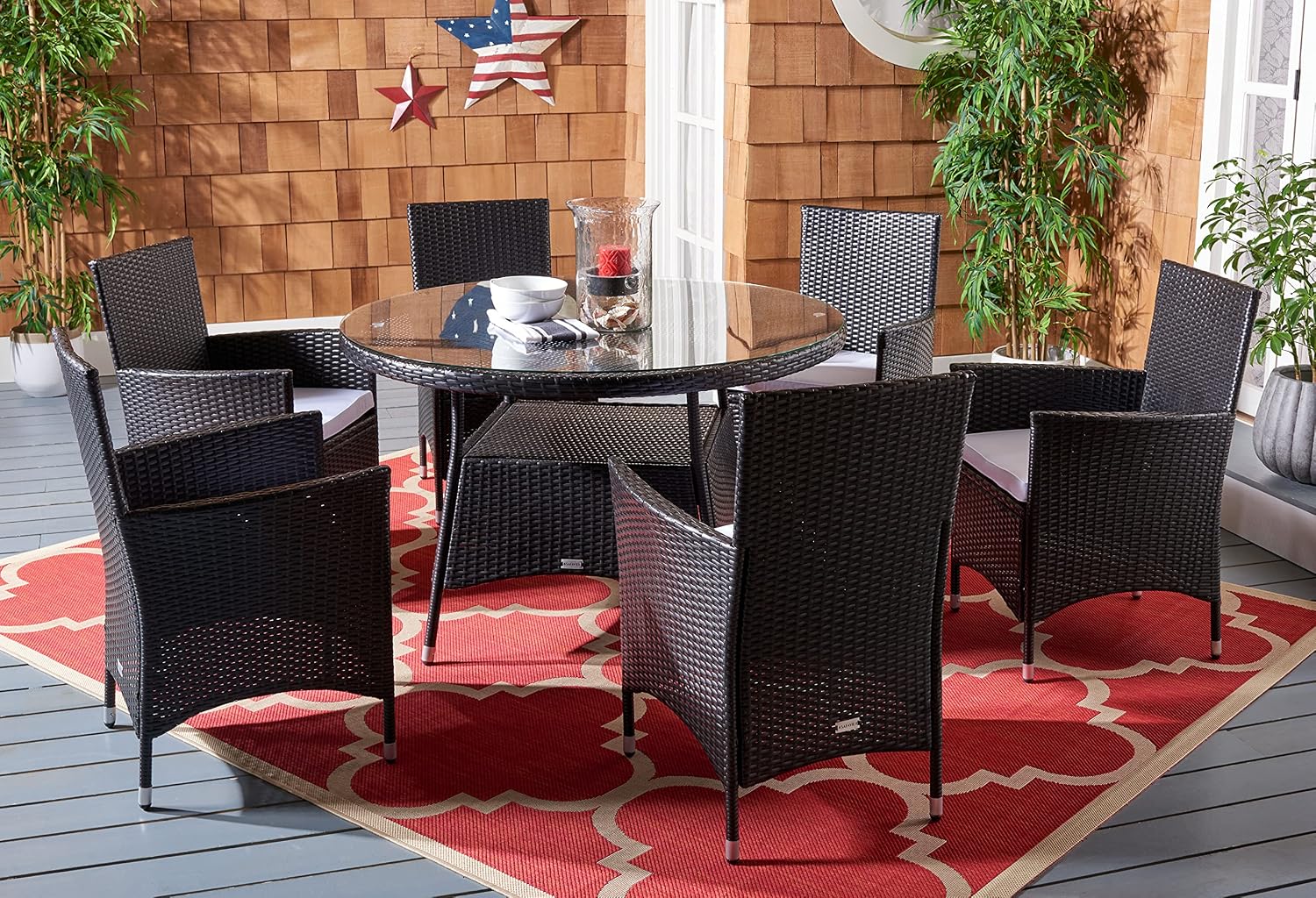 SAFAVIEH Outdoor Collection Challe Black/White Dining Set PAT7702A-3BX