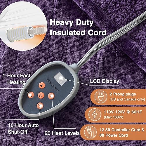 Vista 56 de Beautyrest - Manta Eléctrica Reversible de Felpa ultraligera - Manta Eléctrica, Regulador de Múltiples Niveles de Calor Acogedor Sofá Sala de Estar