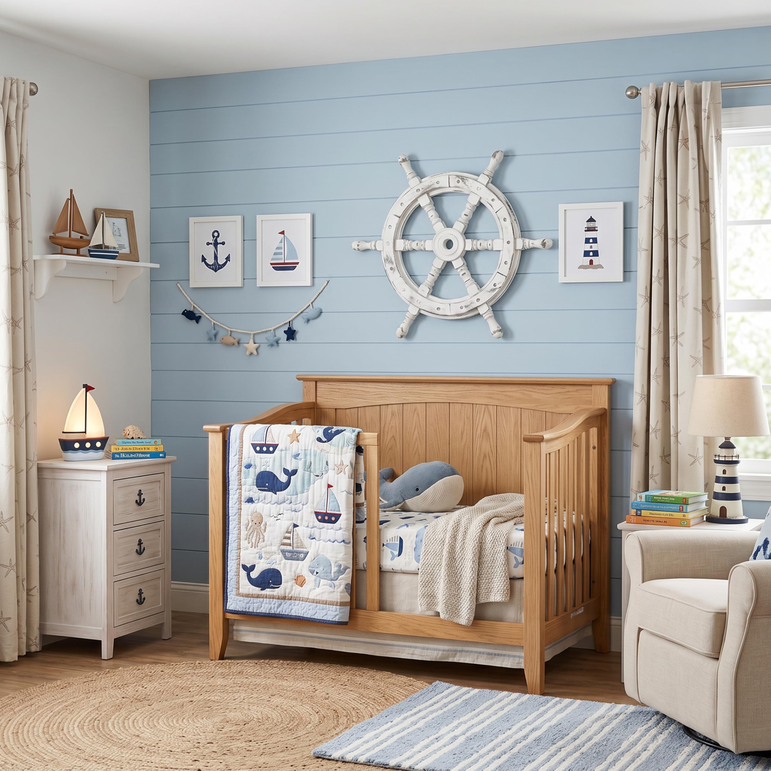 Nagina International Roue de bateau nautique en bois fabriqué à la main - Décoration murale pour la maison (24 pouces, blanc antique)