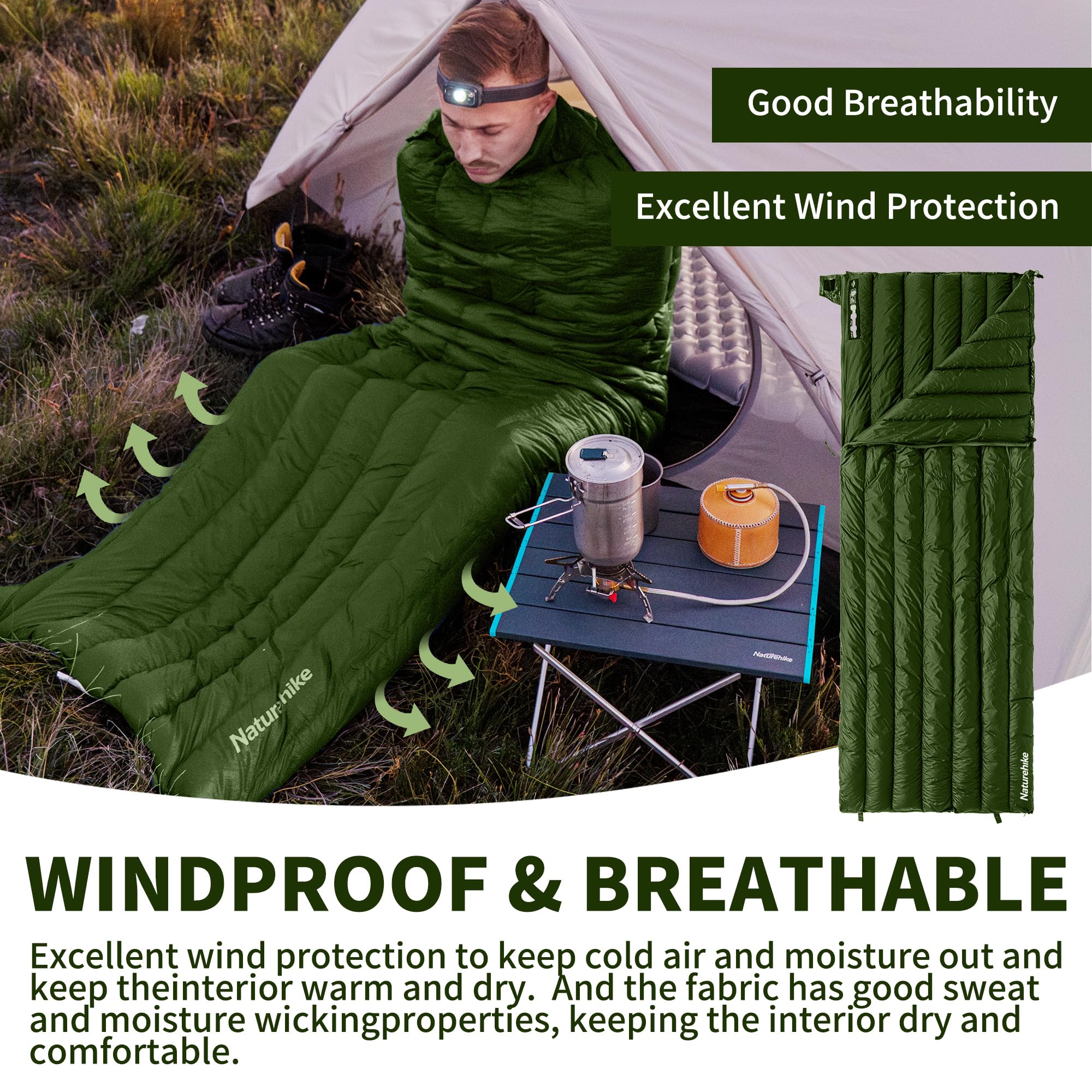 Naturehike Daunenschlafsack Ultraleicht Schlafsack Kompakte Tragbar Umschlag 650 FP 3-4 Jahreszeiten Winterschlafsack mit Kleines Packmaß für Outdoot Camping