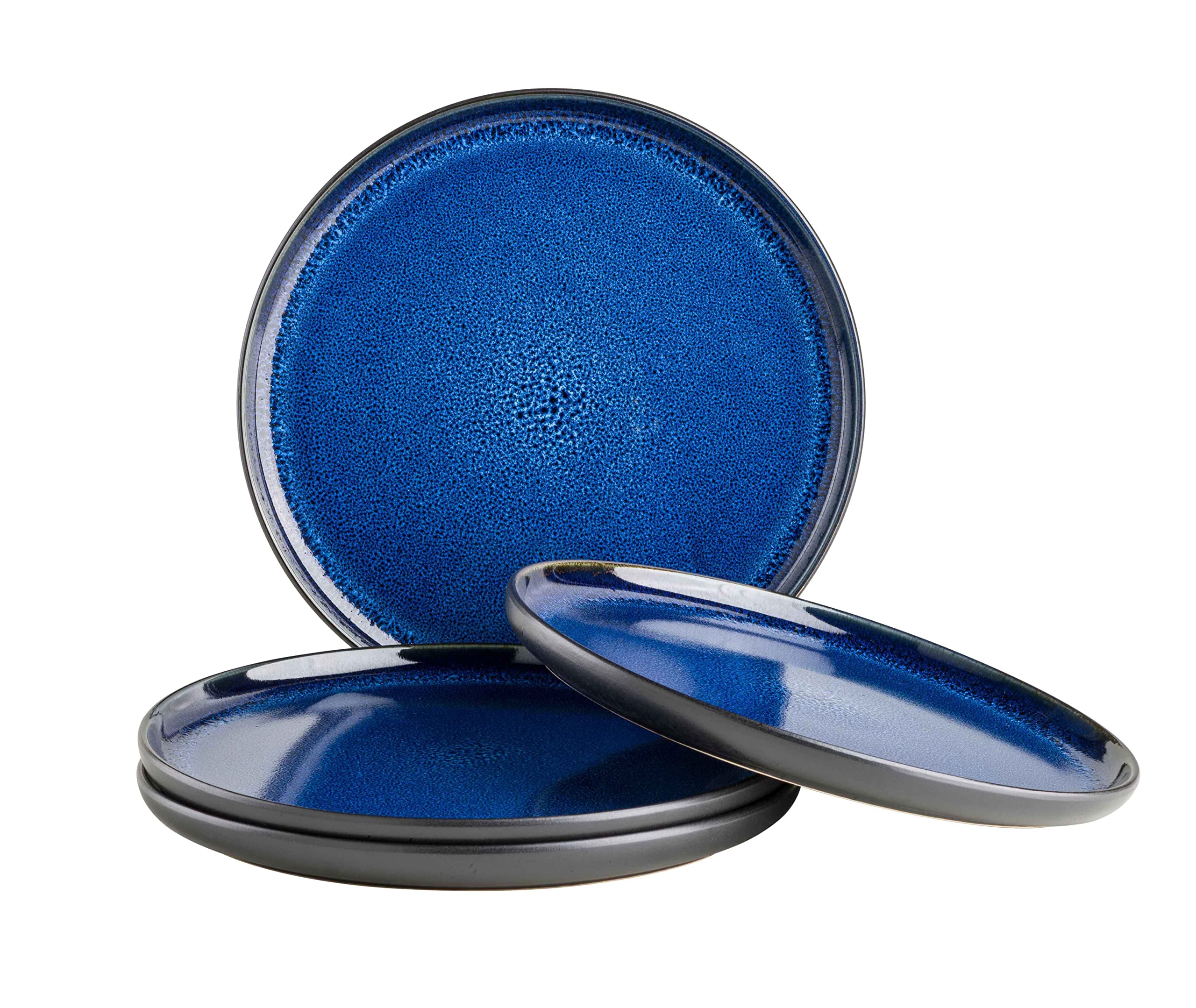 MÄSER Niara Series, Modern Dessert Plate Set for 4 People in Exciting Vintage Look, Small Plates Made of Ceramic, Stoneware, Blue/Black