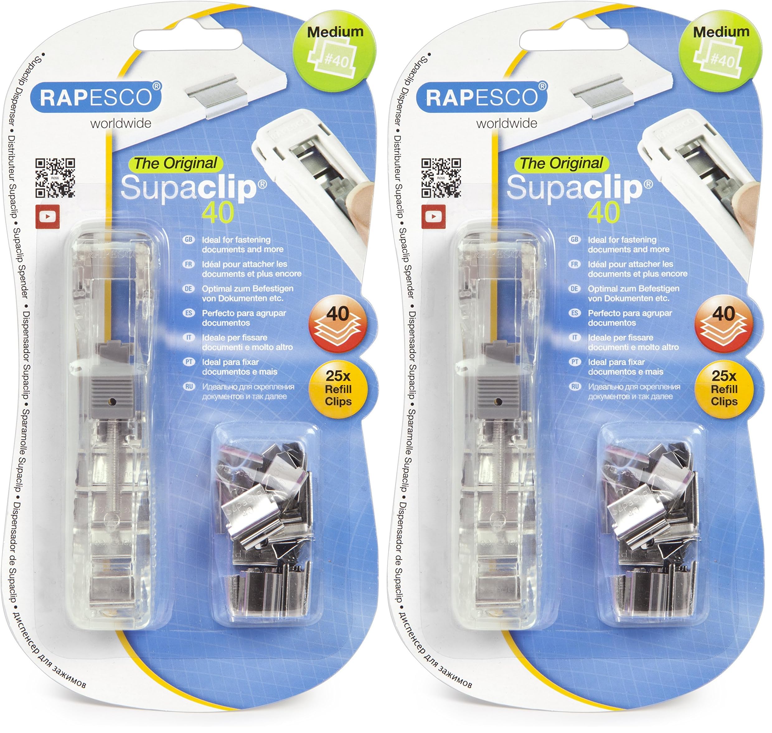 Rapesco RC4025SS Supaclip 40 See Through Dispenser and 25 Stainless Steel Clips (Pack of 2)