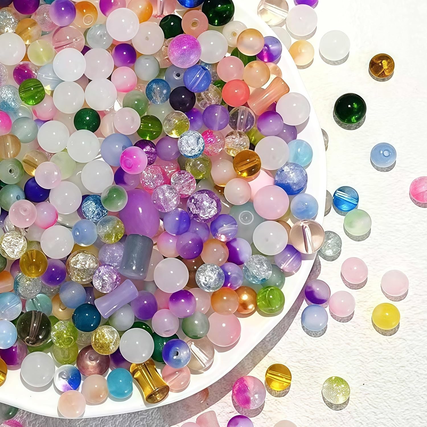 DAHI 500 Pezzi Perline di Vetro per Braccialetti, Perline di Vetro Colorate Perline Miste Rotonde, Kit di Perline per Gioielli Fai da Te Bracciali Collane Orecchini -Multicolore