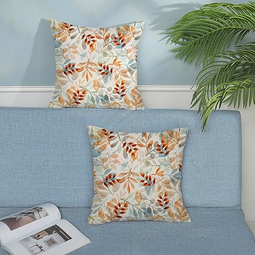 Miniatura 107 de Juego de 2 fundas de almohada de otoño de 18 x 18 pulgadas, hojas de arce de calabaza y búfalo a cuadros, decoración de otoño, de lino, Acción