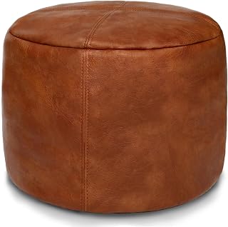 Thgonwid Amaretto Unstuffed Faux Leather Pouf Cover - Handmade Ottoman Footstool Storage, 16.5"D x 12"H Floor Cushion