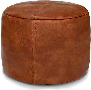 Thgonwid Unstuffed Faux Leather Pouf Cover, Handmade Footstool Ottoman Storage Solution, Floor Footrest Cushion, 16.5Dx12H, Amaretto