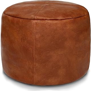 Thgonwid Unstuffed Faux Leather Pouf Cover, Handmade Footstool Ottoman S...