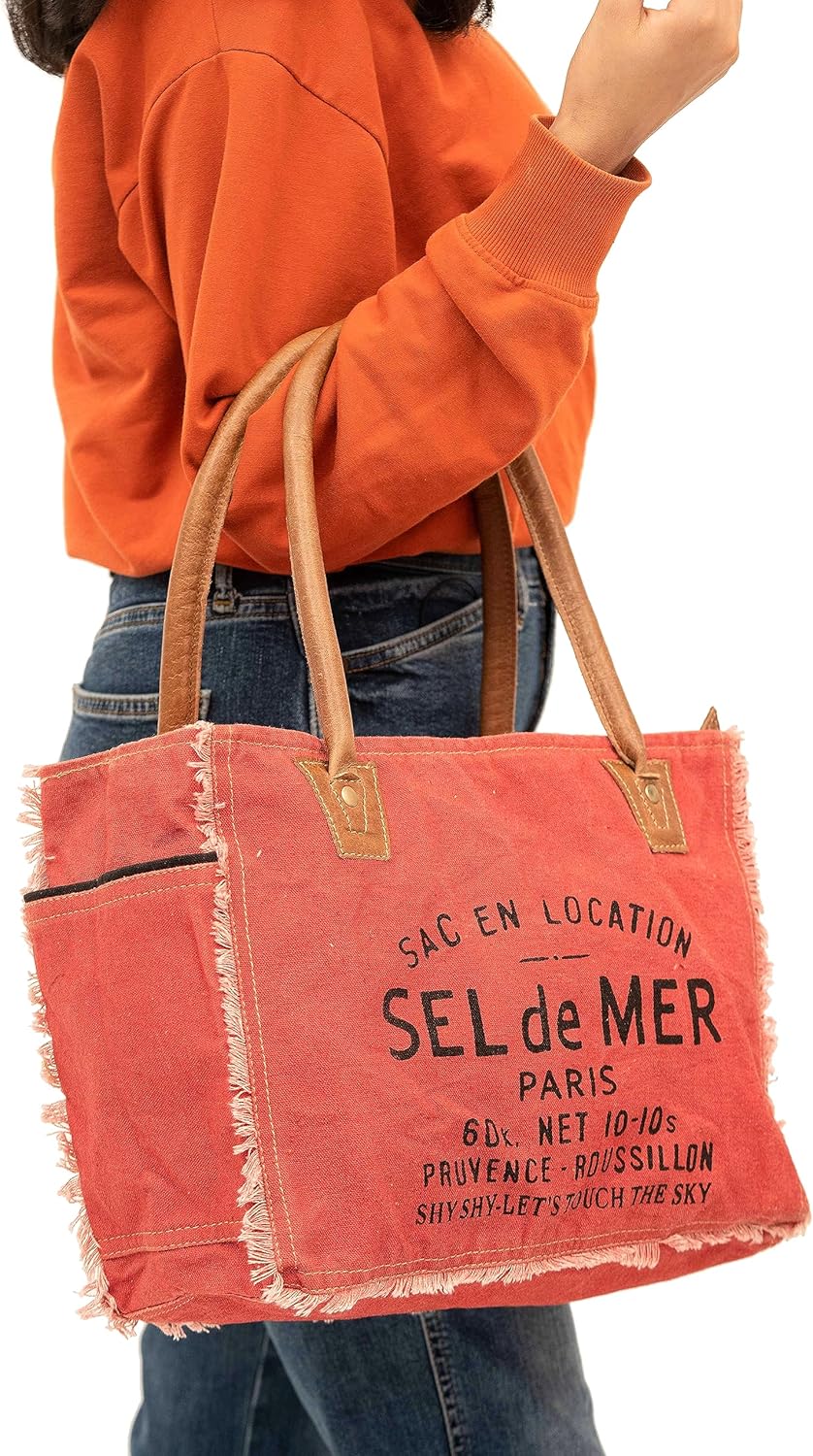 Shy Shy Bags Sel De Mer Canvas & Cowhide Tote Bag - Upcycled Radiant Leather Hand Bag - Image 2