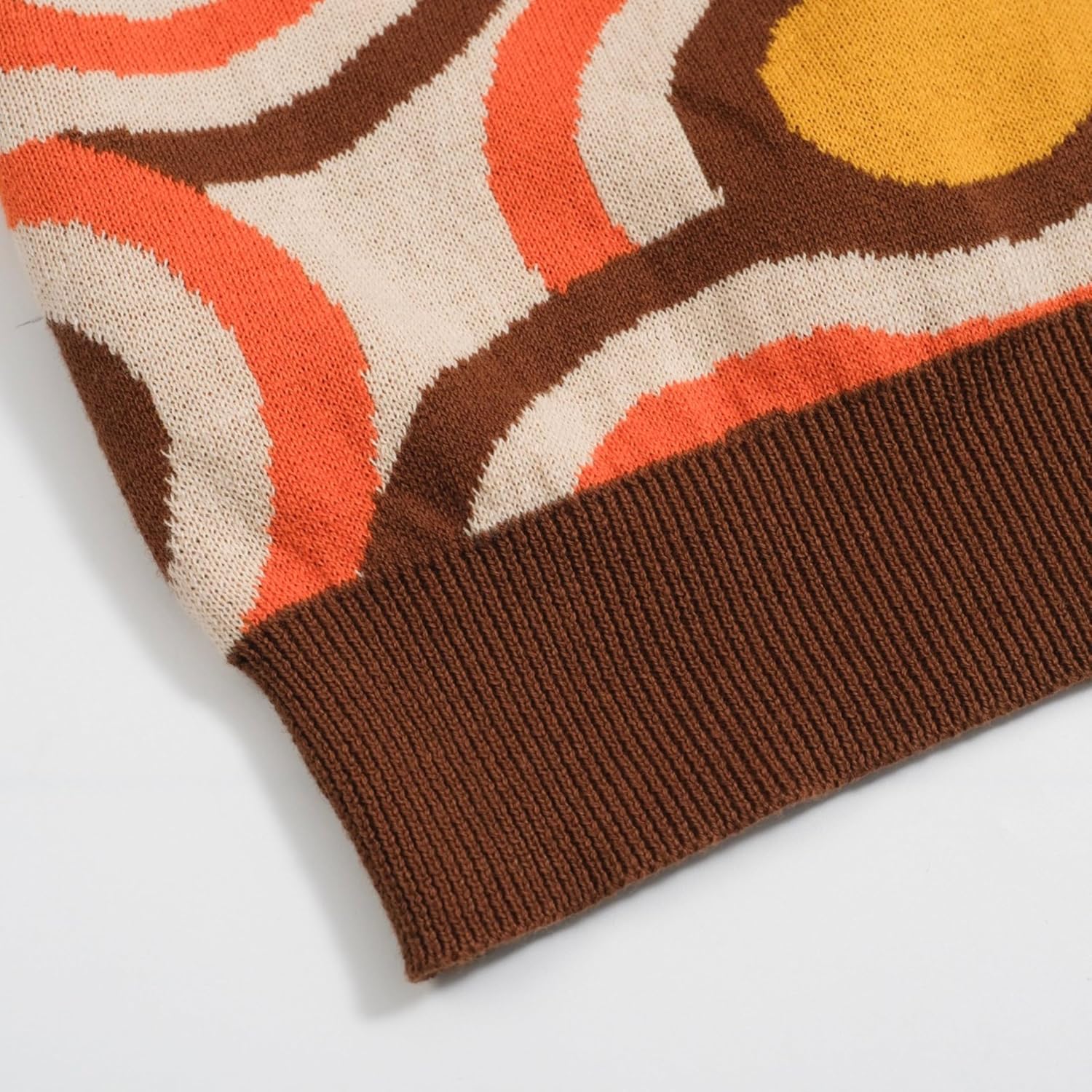 OXKNIT Men's Knitted Vintage Poloshirt, 1960s Mod Style Retro Irregular Round Polo Shirt with Button Beige Brown - Image 6