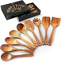 Vista 12 de Zulay Kitchen Juego de 6 cucharas de madera para cocinar, juego de utensilios de madera de teca natural, fácil de limpiar, duradero, suave