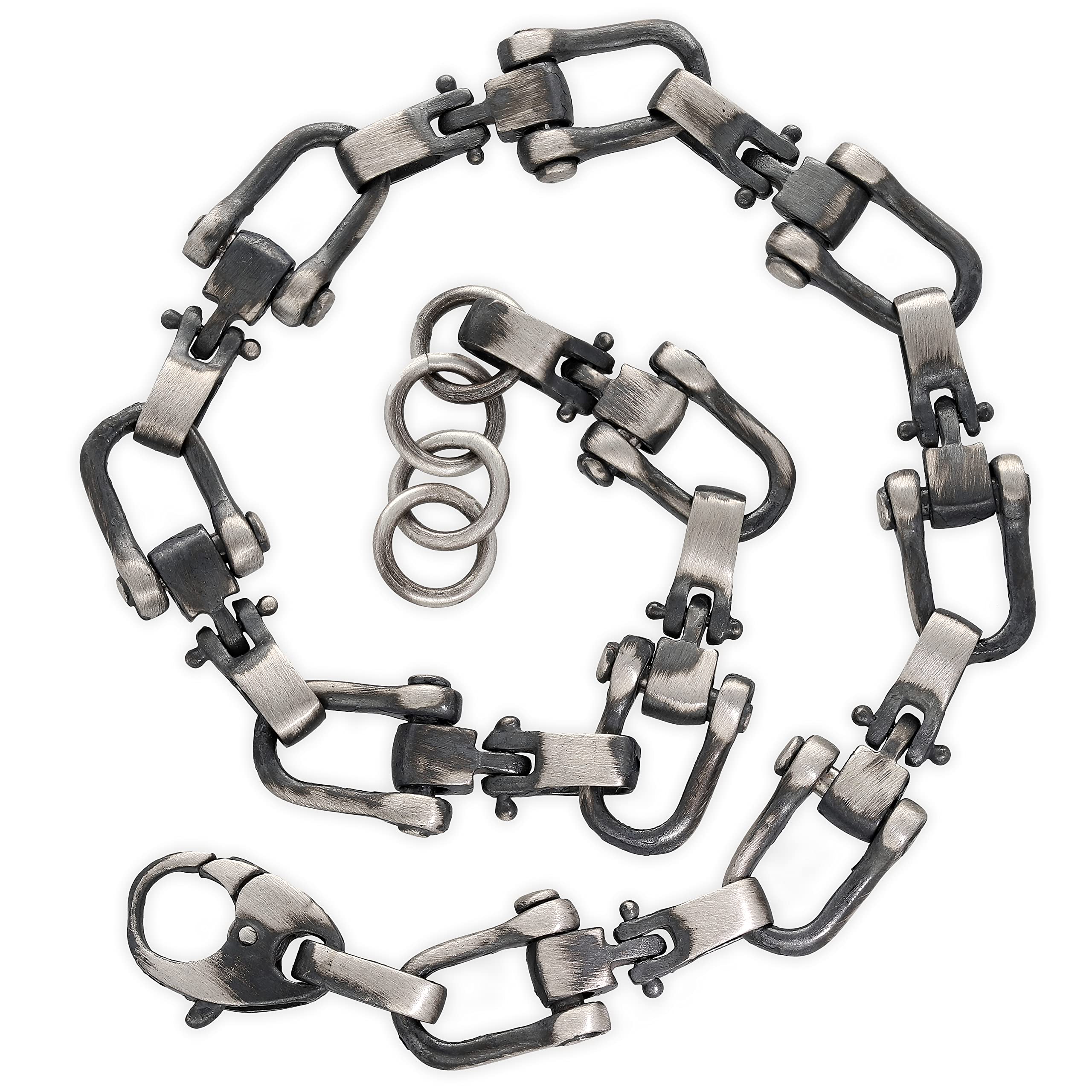 Herren Schweres Kettenarmband Geschmiedet im Steampunk-Industriestil - Markantes Oxidiertes Sterlingsilber mit Samtiger Oberfläche für Rock- und Freizeitkleidung - Handgefertigt von Emmanuela