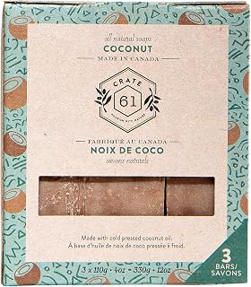Crate 61, Vegan Natural Bar Soap, Coconut, 3 Pack, Handmade Soap With Premium Essential Oils, Cold Pressed Face And Body Bar Soap For Men And Women (4 oz, 3 Bars) Coconut 3 Pack
