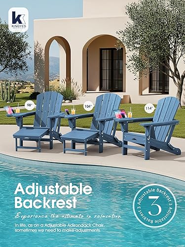 Miniatura 6 de KINGYES Silla Adirondack plegable ajustable con reposapiés y organizador de reposabrazos multifuncional 4 en 1, silla Adirondack reclinable plegable