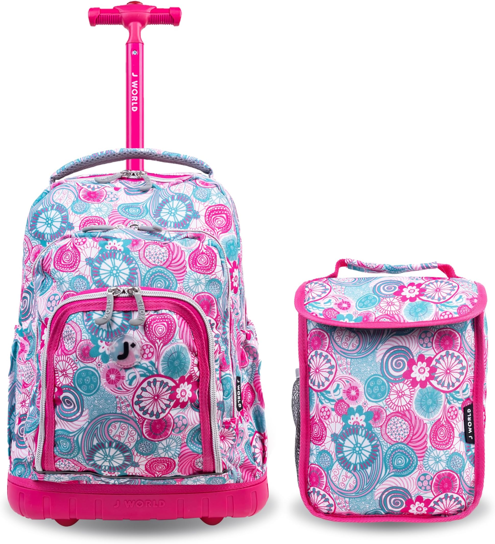 J World Lollipop Kids Rolling Backpack & Lunch Bag Set for Elementary School. Carry-On Suitcase with Wheels, Blue Raspberry