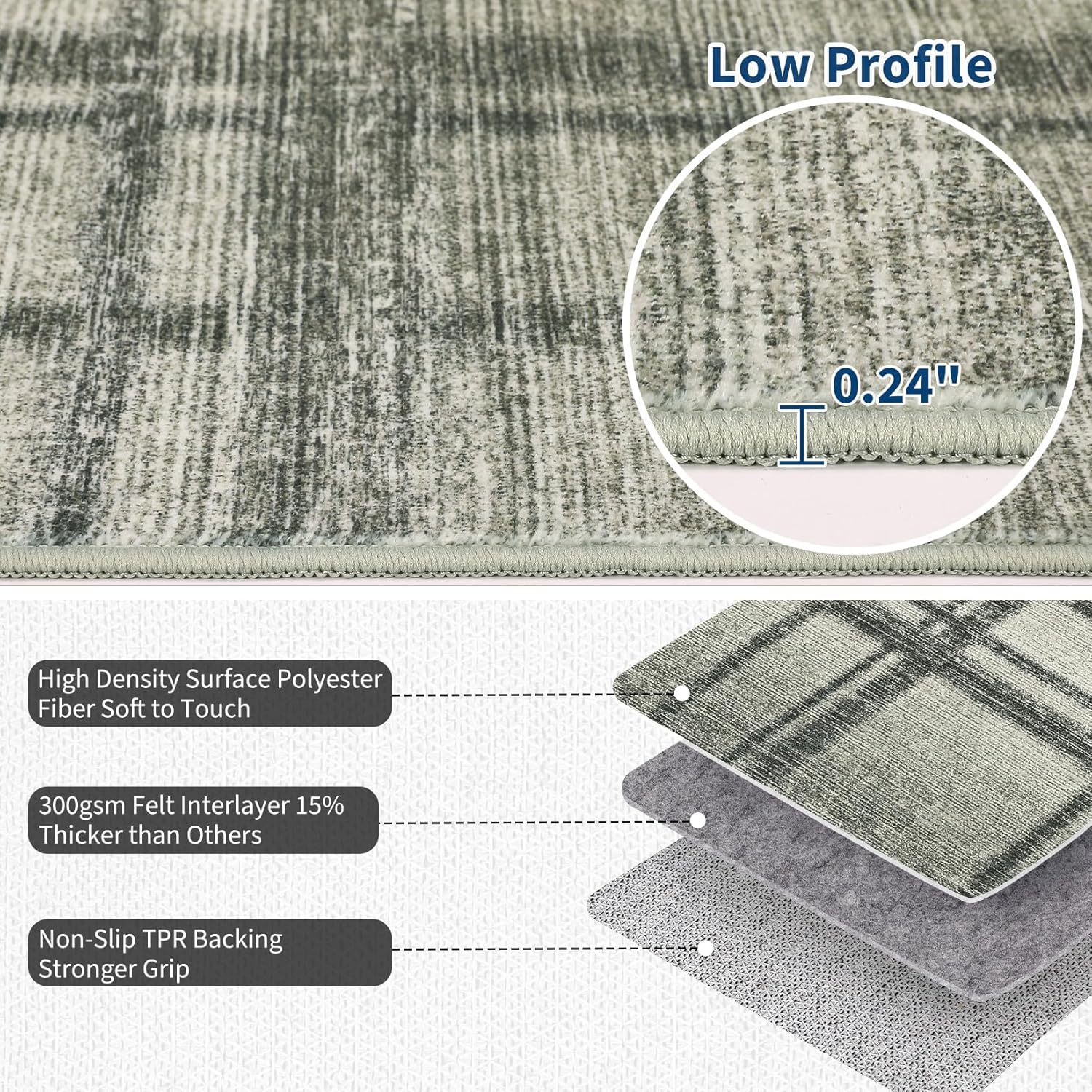 GarveeHome 8x10 Modern Living Room Rugs, Soft Non Slip Geometric Area Rug for Bedroom, Washable Low Pile Large Under Table Dining RoomCarpet, Accent Textured Floor Cover Playroom Nursery, Light Green