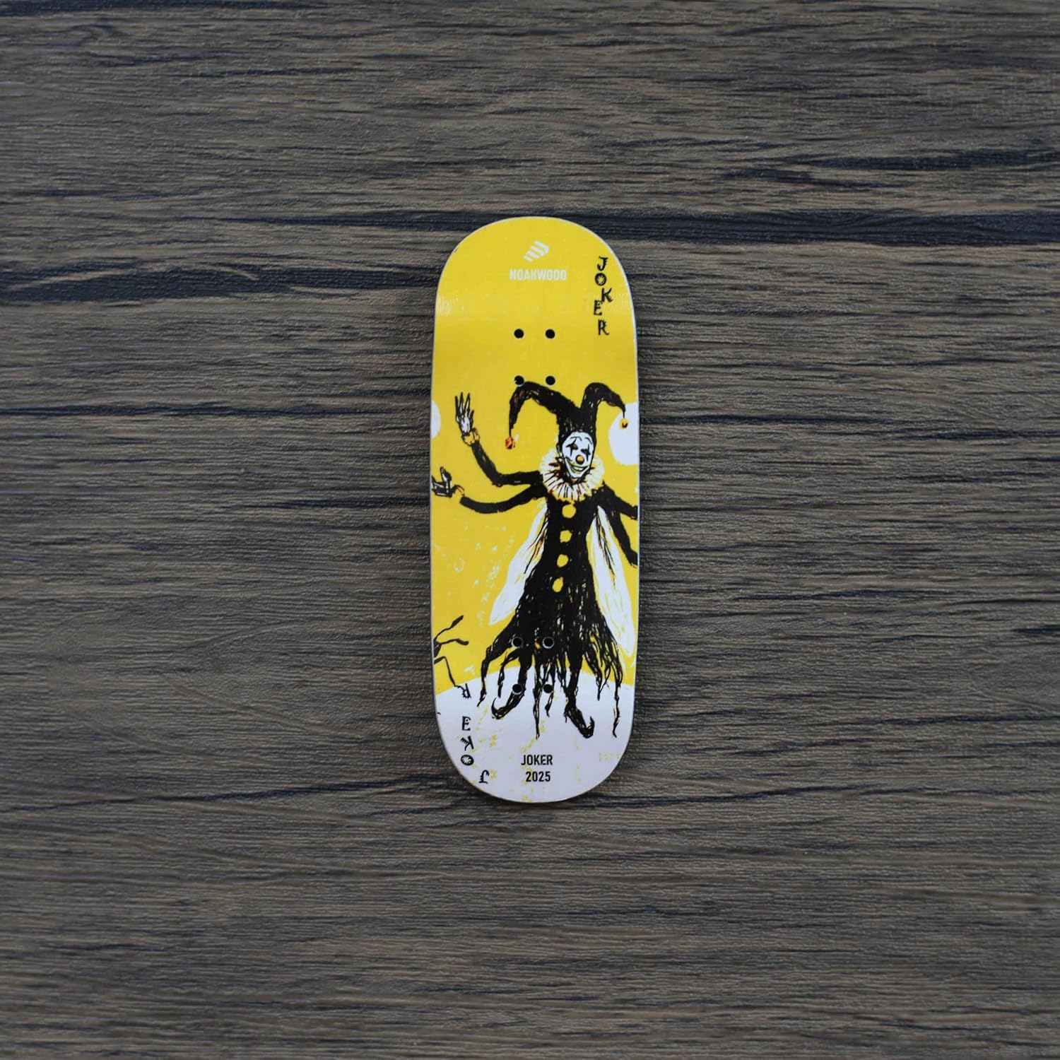 2025 Noahwood 15s PRO Fingerboard Complete (5-Layer Colour Maple Wooden Pro Concave 35 x 98mm Handmade Deck + 34mm Prince 3G Silver Truck + Crown White Wheels iii) Yellow Joker