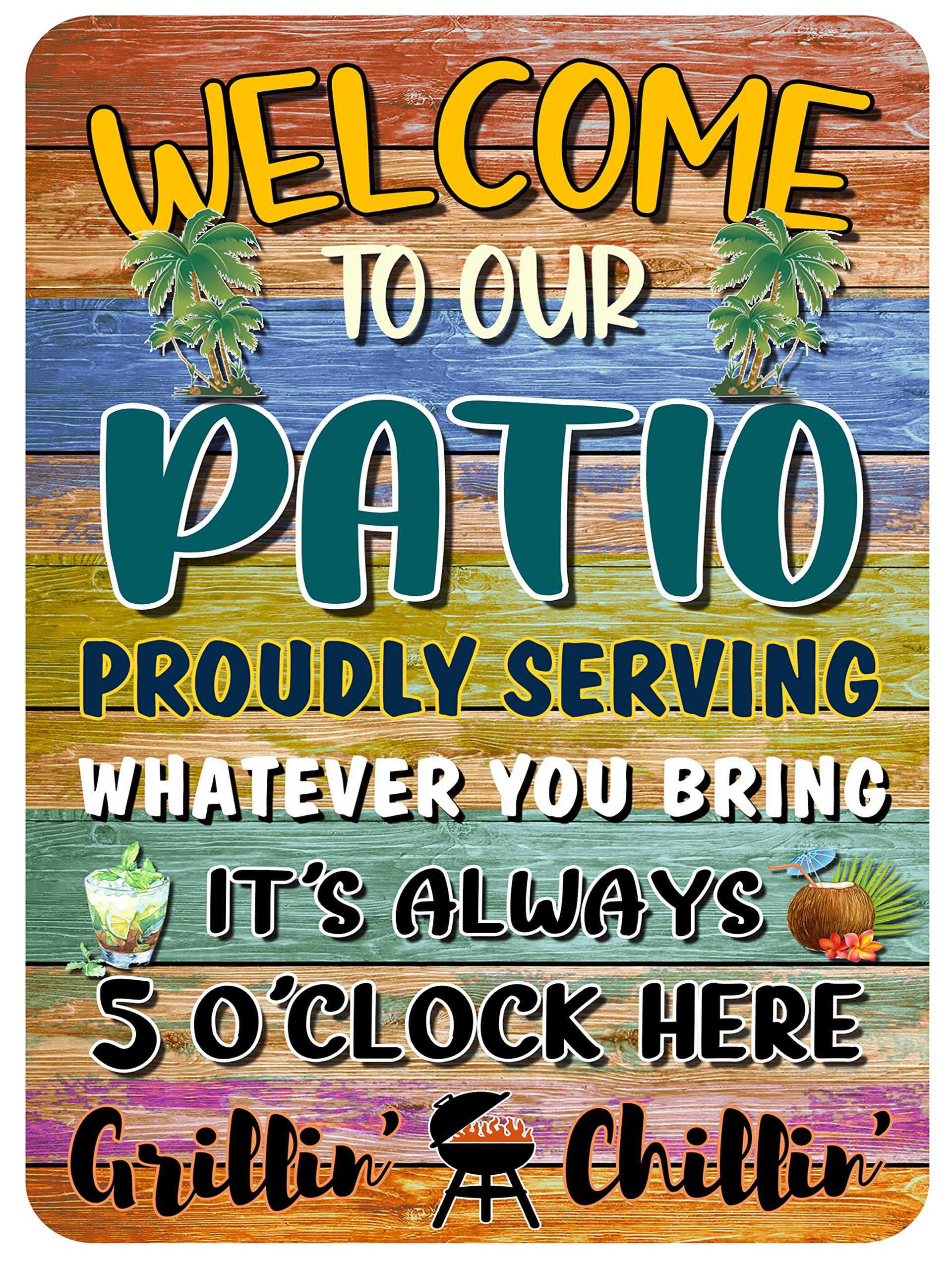 Welcome Patio Bar Signs Backyard Outdoor Porch Wall Decor Garden Metal Sign Decorations For Tiki Camper Accessories 16x12 Inch