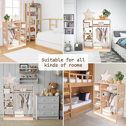 Miniatura 6 de WoodandHearts Open Wooden Wardrobe for Kids - Montessori Wardrobe and Wooden Organizer - Perfect Toddler Dressup Closet and Kids Wardrobe Closet -