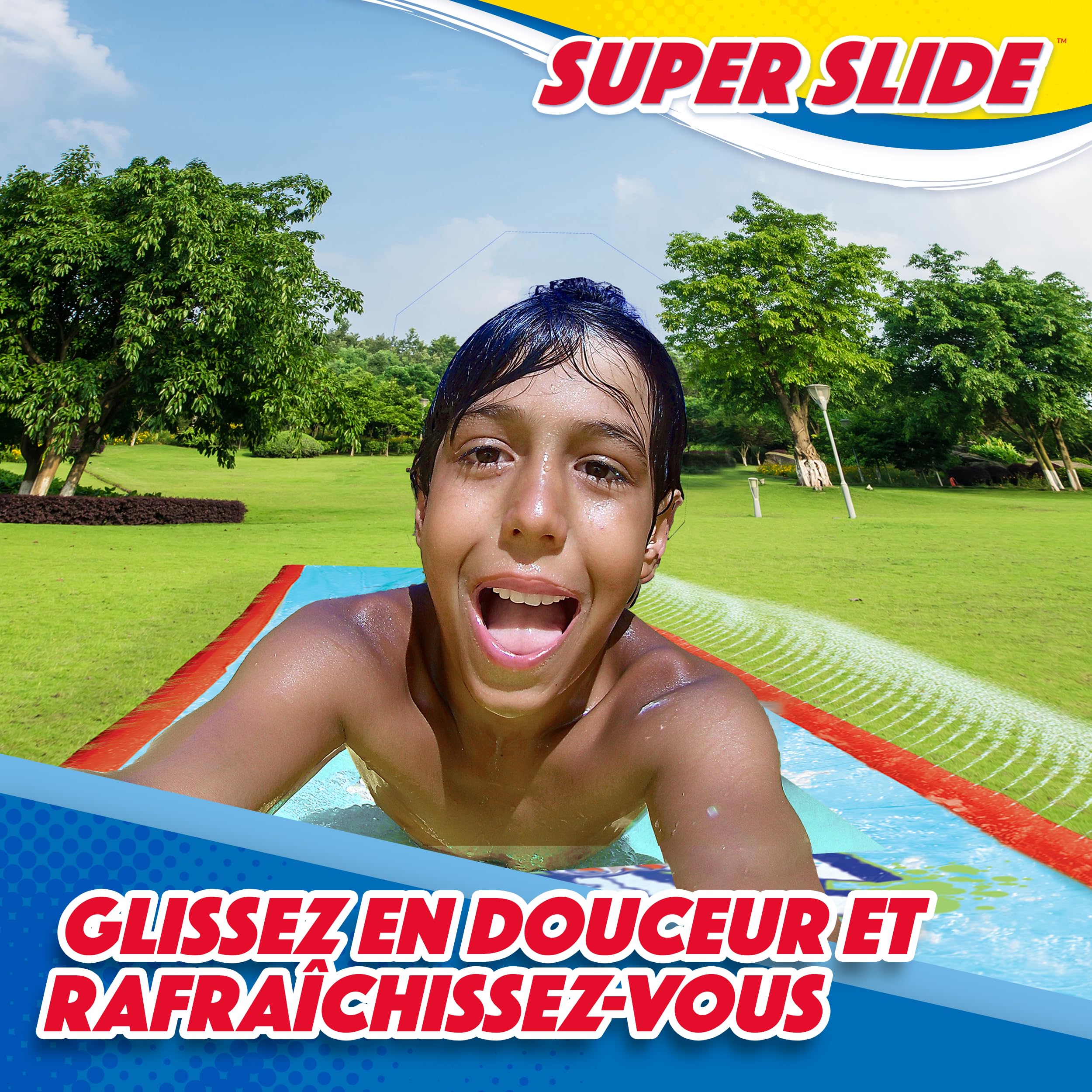 WAHU Super Slide Track - Toboggan à Eau pour Glissade de 7,5 mètres - Ventriglisse pour Toute la Famille - Tapis de Glisse Fun Estival - Jeux de Plein Air Rafraîchissants