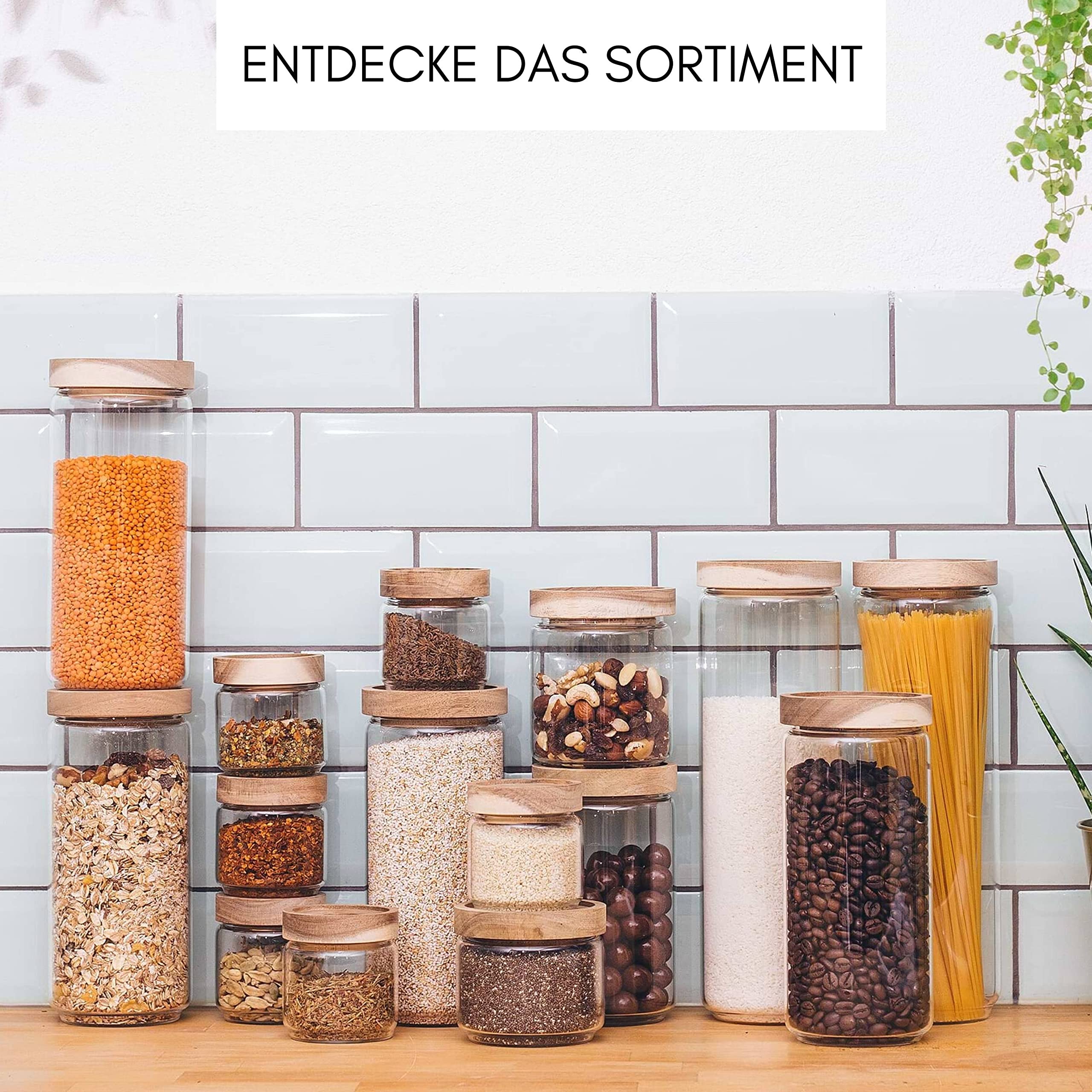Econovo® Vorratsgläser geriffelt (300ml - 500ml - 700ml -1000ml | 4-tlg.), stapelbar und luftdicht, Vorratsbehälter mit Rillen Set, Vorratsdosen Glas-Behälter für Lebensmittel groß & klein
