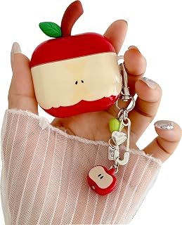JANDM 3D Fruit Case with Keychain for AirPods 4,Cute Apples-Shaped Design Aesthetic Shockproof Cover with Strap Protective Cover for Women Girls