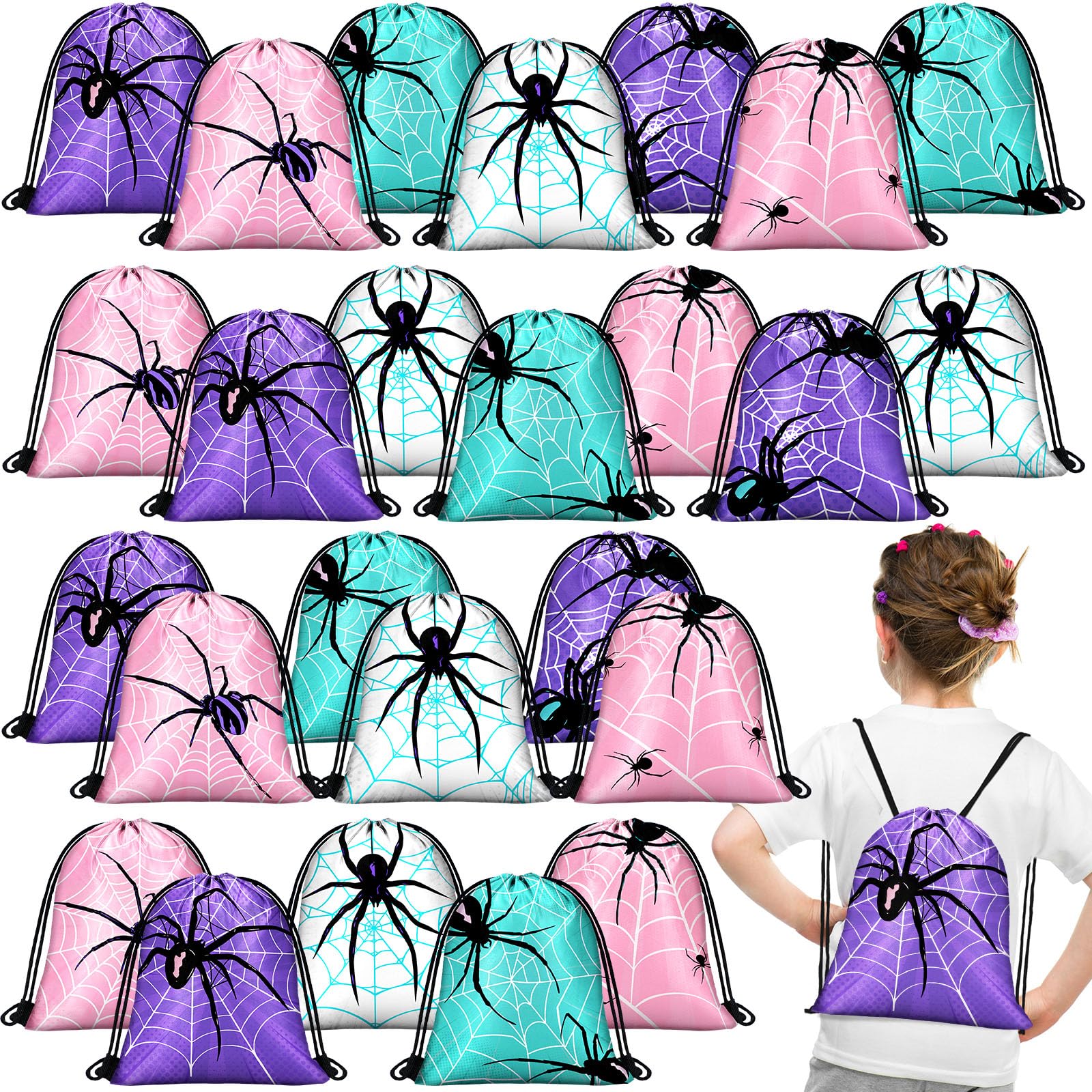 Lothee 30 Pcs Spider Party Favor Bags Spider Drawstring Bag Birthday Party Decorations Gift Treat Goodie Candy Backpack (Elegant Style)
