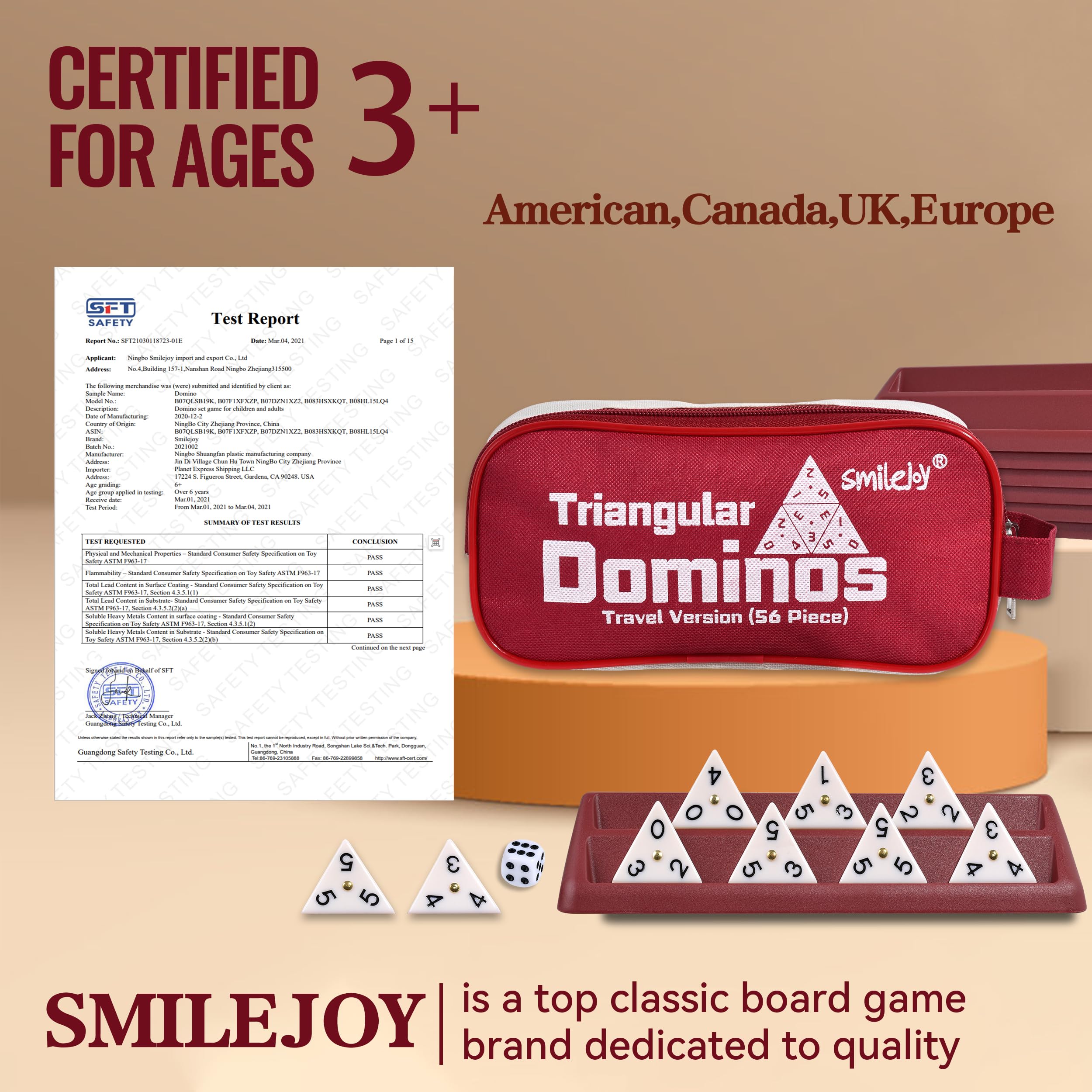 Smilejoy Triangle Domino,Triangular Domino Tiles with Brass Spinners Tabletop Game for Kids Ages 7 and Up, 56 Tiles - Image 4