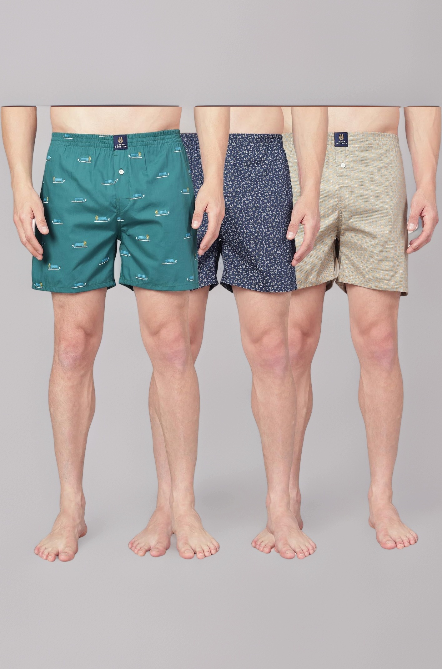 Urban Scottish Ultra-Comfortable Men's Boxer Pants - 100% Cotton Material with A Stylish Print - Soft and Stretchy Elastic Waist Band - Dynamic Moveme...