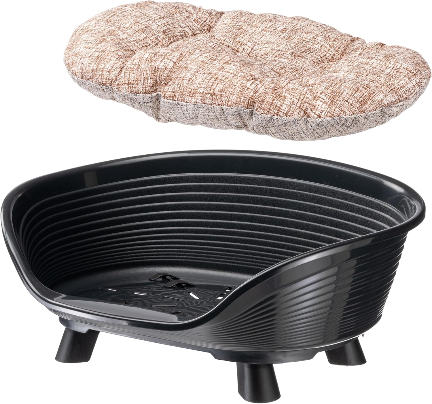 Ferplast Dog Bed & Cat Bed with Cotton Cushion, Raised Dog Bed, Plastic Dog Bed Small, Dog Bed Washable, Dog Basket, Cat Basket, Breathable & Antislip, THRONE 61,5 x 45 x h 26 cm, Black 6 91Nf1p7qoSL. AC SL1500