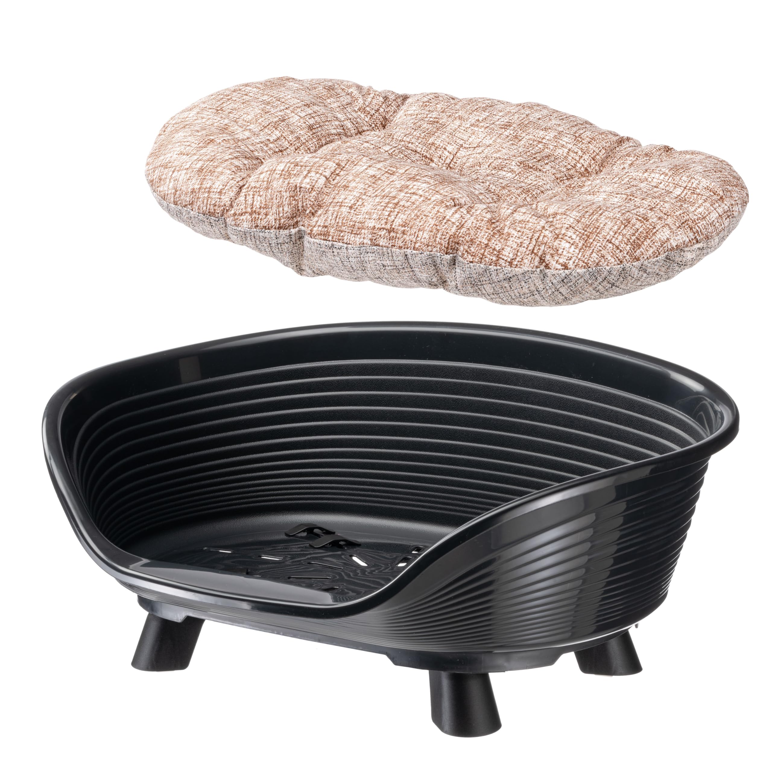 Ferplast Cuccia Cane e Gatto con Cuscino in Cotone, Cuccia Rialzata, Lettino per Cani Gatti da Interno, Traspirante e Antiscivolo, THRONE 61,5 x 45 x h 26 cm, Nero