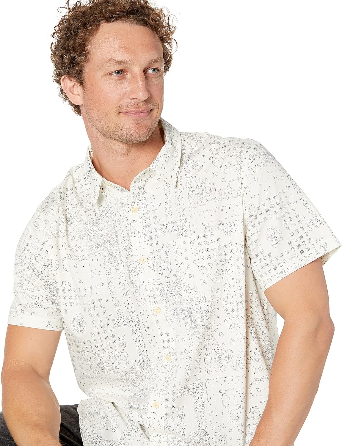 Lucky Brand Mens Short Sleeve Button Up One Pocket San Gabriel Shirt