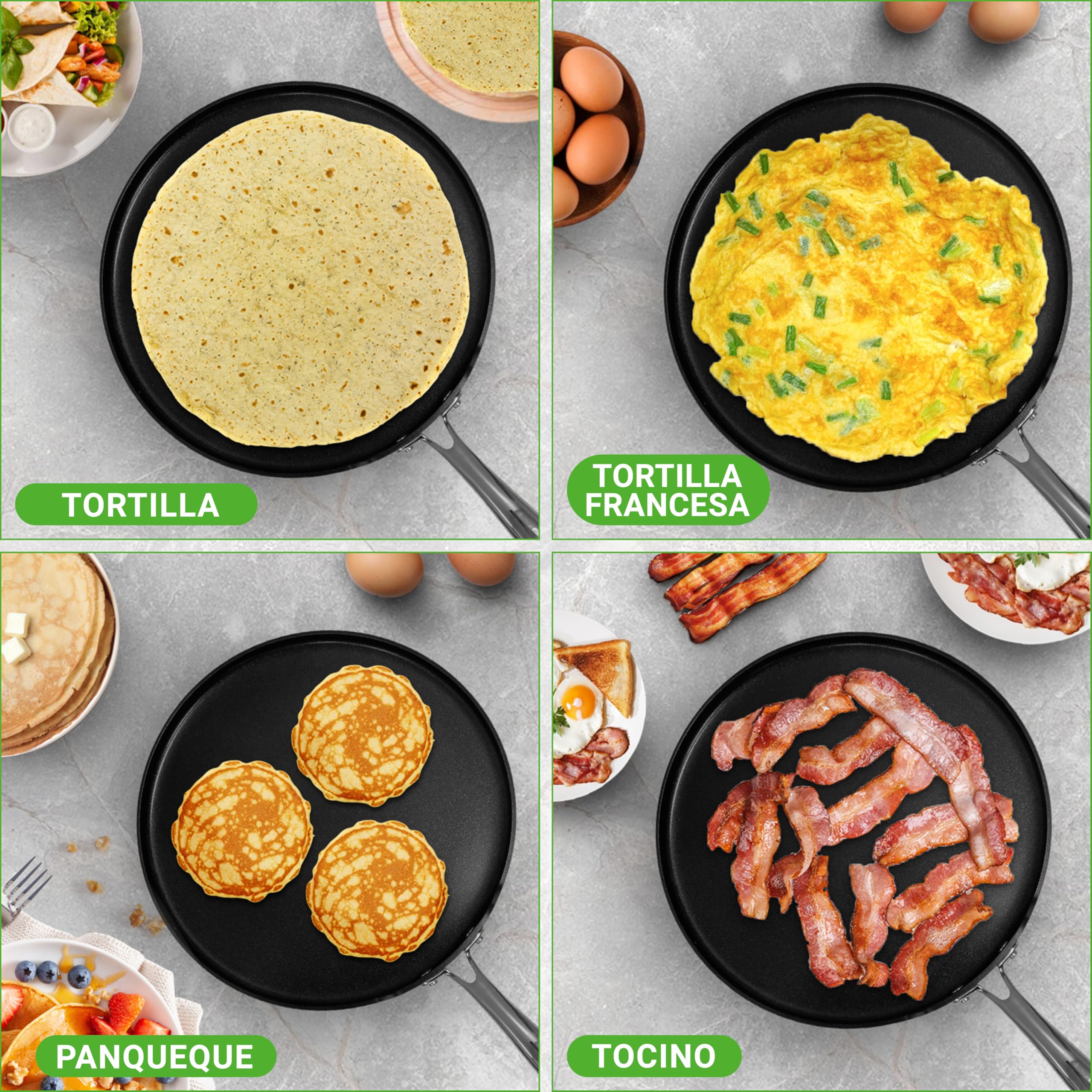 Nutrichef sarten para crepes, Tortitas, Panquecas, 12”, Anodizada, Antiadherente, Apto para lavavajillas