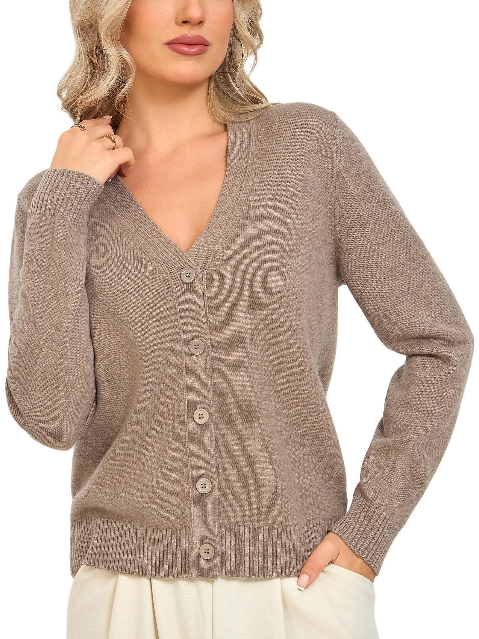 Knit Cardigans for Women - 100 Merino Wool Sweaters V-Neck Chunky Open Front Jacket with Natural Shell Buttons