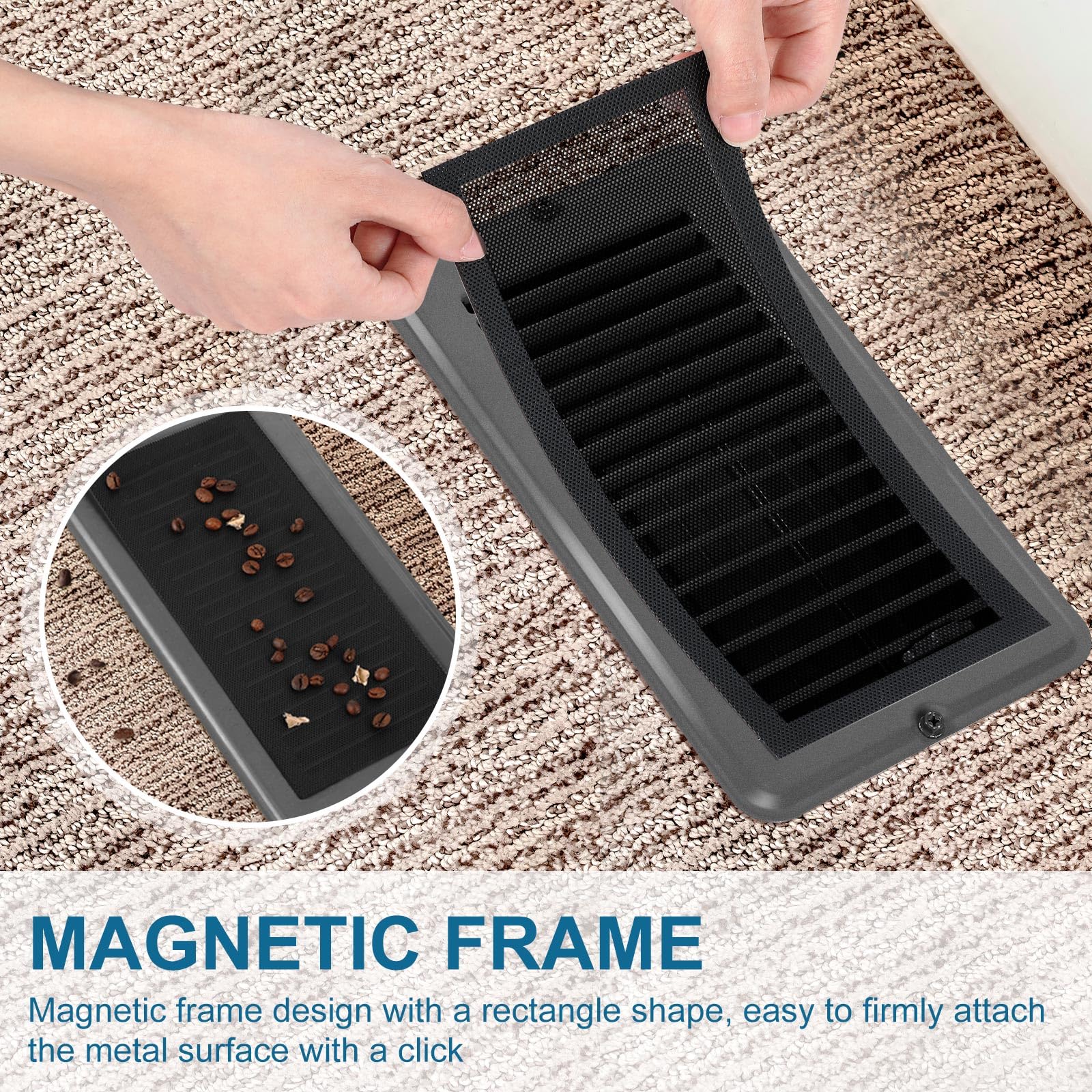 VIHOSE 20 rejillas de ventilación de suelo RV de 4 x 8 pulgadas con cubierta magnética para pantalla, juego de 10 cubiertas de ventilación de acero resistente con amortiguador y registro, 10 filtros