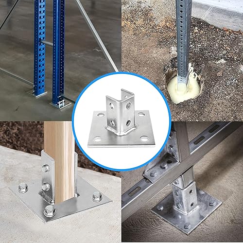 Miniatura 5 de OHLECTRIC Base de poste de puntal de canal único de 1-58 pulgadas - Orientación de esquina - 6 x 6 pulgadas - 4 agujeros de montaje - Cuadrado