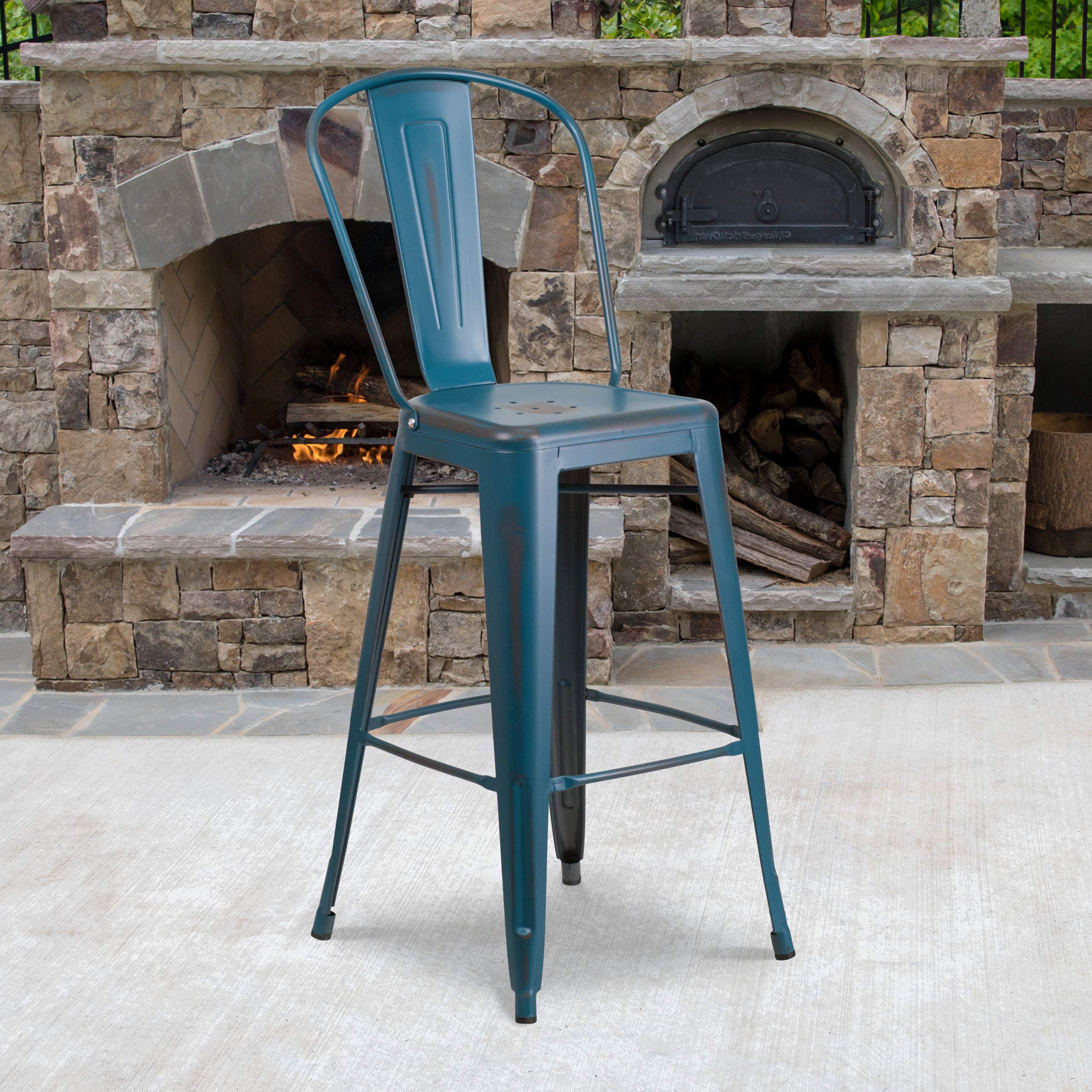Flash Furniture Distressed Antique Blue / Set of 1 / Metal Seat