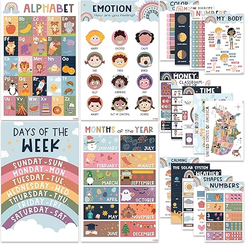 Miniatura 1 de 18 pósteres educativos para niños pequeños (11 x 17 pulgadas), pósteres bohemios para el aula, la escuela en casa imprescindibles para niños,