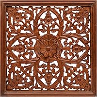 Vista 5 de Light & Pro Panel de arte de pared de madera de 24 x 24 pulgadas, decoración de pared decorativa marrón tallada a mano para sala de estar