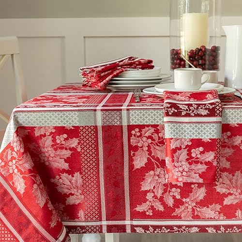 Miniatura 1 de Benson Mills Holiday Hollies - Mantel de tela jacquard teñida con hilo, para vacaciones, invierno y Navidad (60 x 120 pulgadas, rectangular, diseño