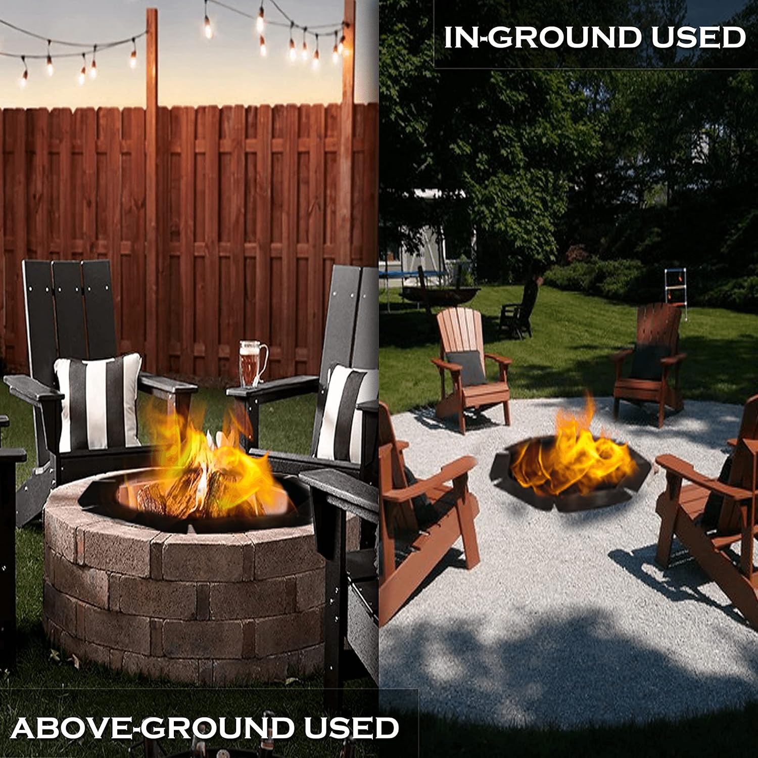 Outdoor Octagon Fire Pit Ring/Insert for Camping, Liner Heavy Duty 2.0mm Steel 30 Inch Inside Diameter, 38 Inch Outside Diameter - DIY Fire Pit Rim Liner Above or In-Ground