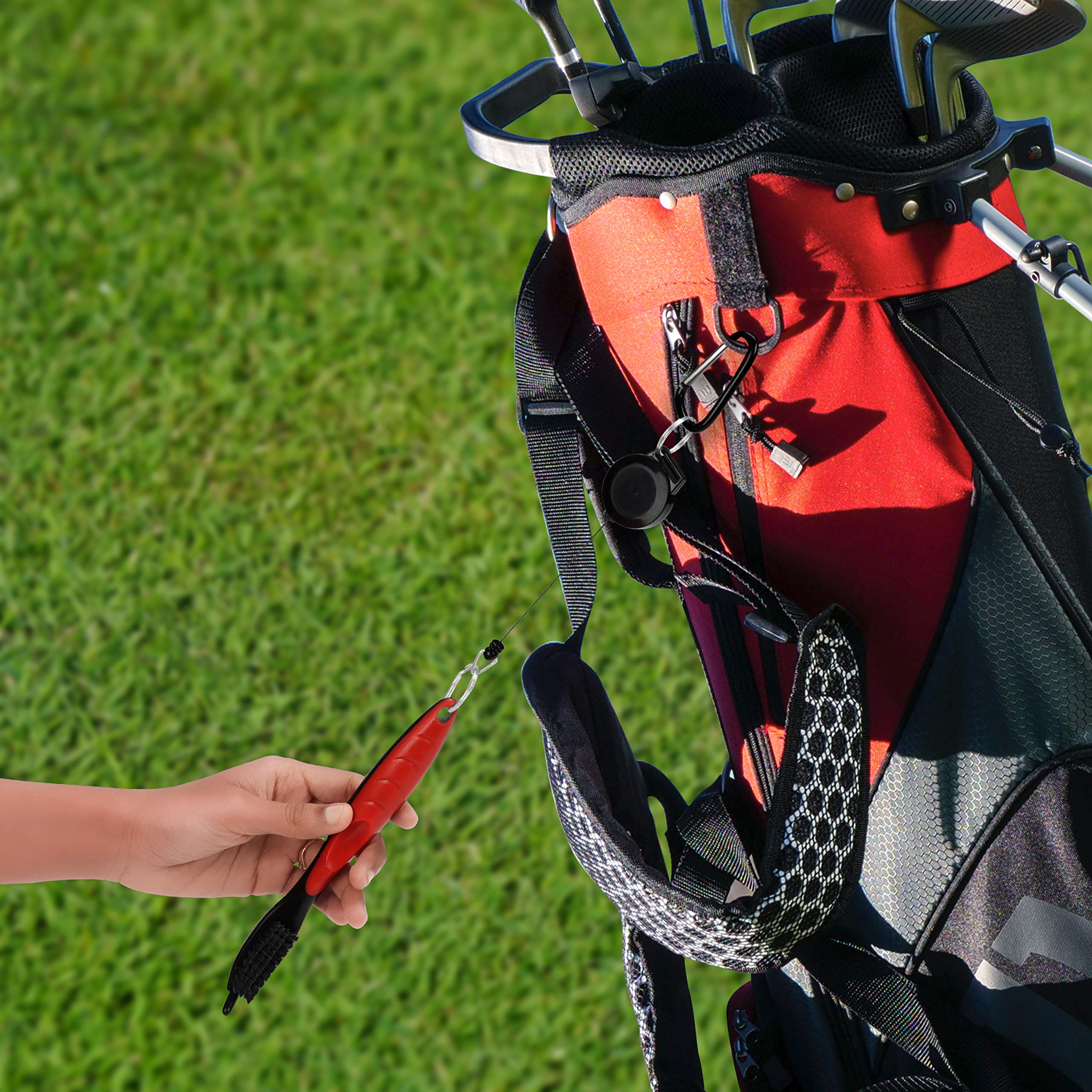 K&V Golf Cepillo Limpiar Palos de Golf y Hoyuelos - Cepillo de Dos Lados Nailon y Acero con Clip