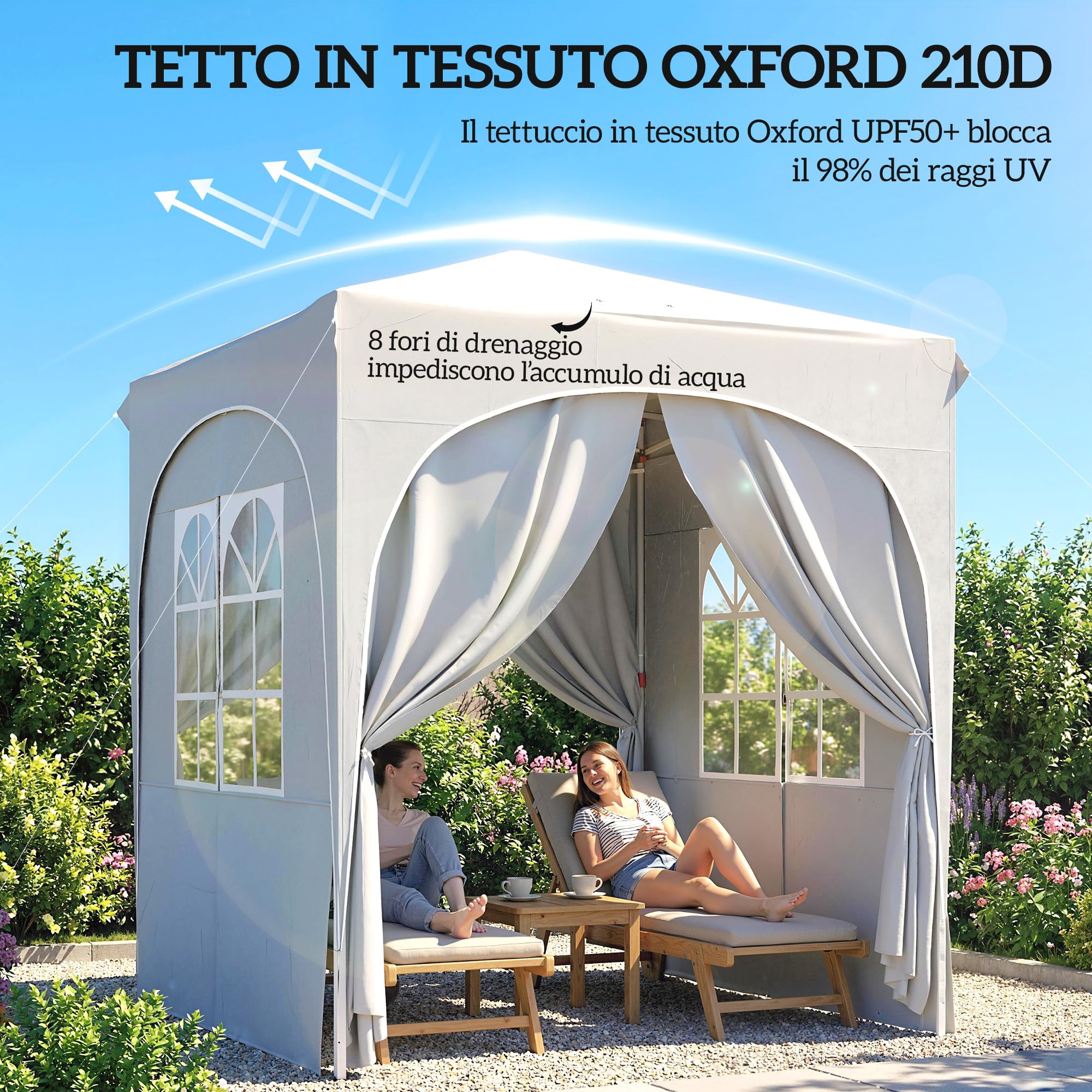 Outsunny Gazebo Pieghevole 2 x 2 m da Giardino Portatile Grigio Chiaro