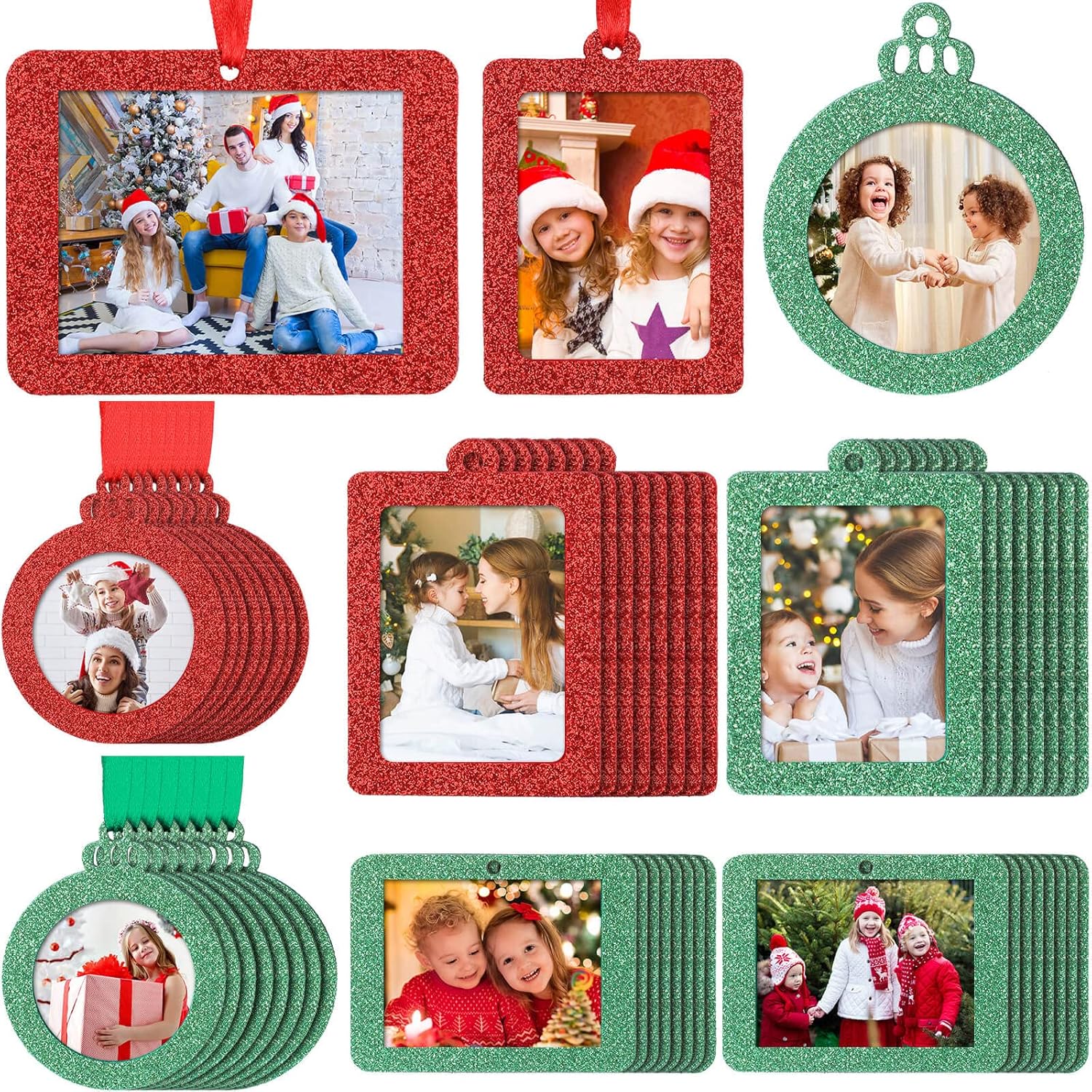 Queekay 48 Pieces Christmas Photo Ornaments Hanging Picture Frame Ornaments for