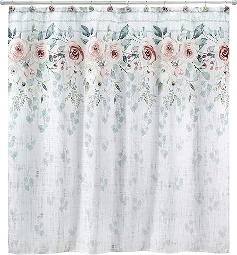 Avanti Linens - Cortina de ducha, cortina de ducha 100% poliéster, ligera y lavable a máquina, decoración floral del hogar, 72 x 72 pulgadas (jardín